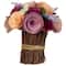 8.25" Pink & Yellow Wooden Artificial Floral Spring Bouquet